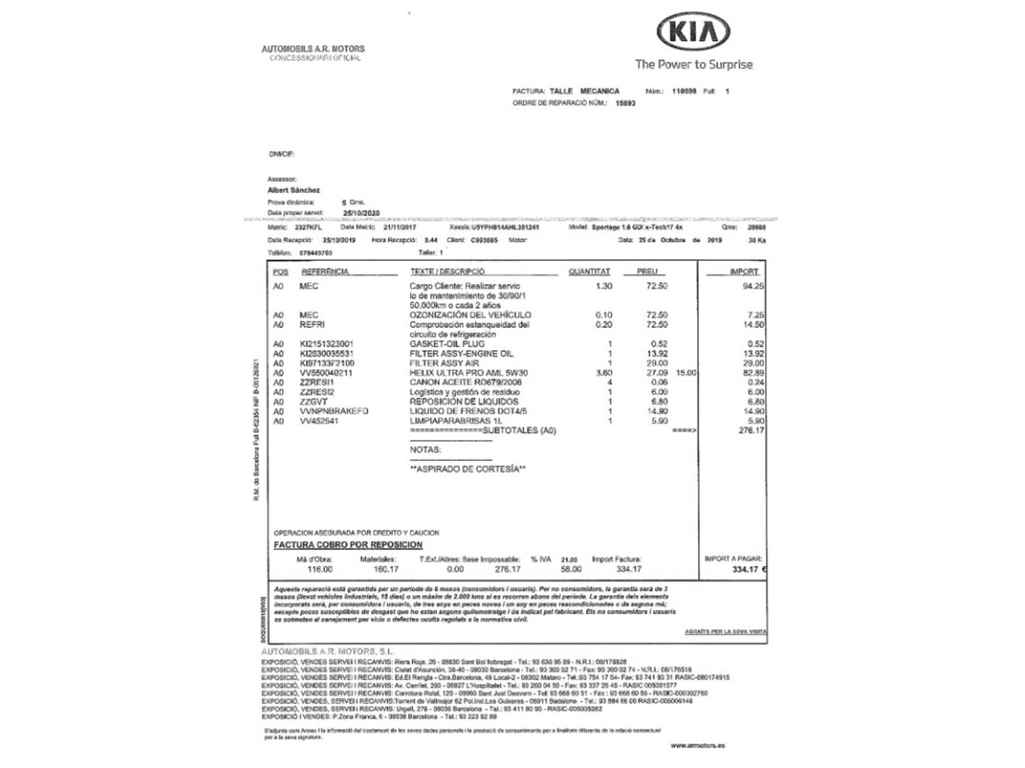 Foto del mantenimiento del KIA Sportage KIA Sportage 1.6 GDi x-Tech17 4x2 (132 CV)