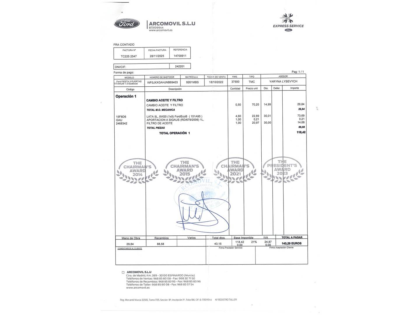 Foto del mantenimiento del Ford Fiesta Ford Fiesta 1.0 EcoBoost Trend (100 CV)