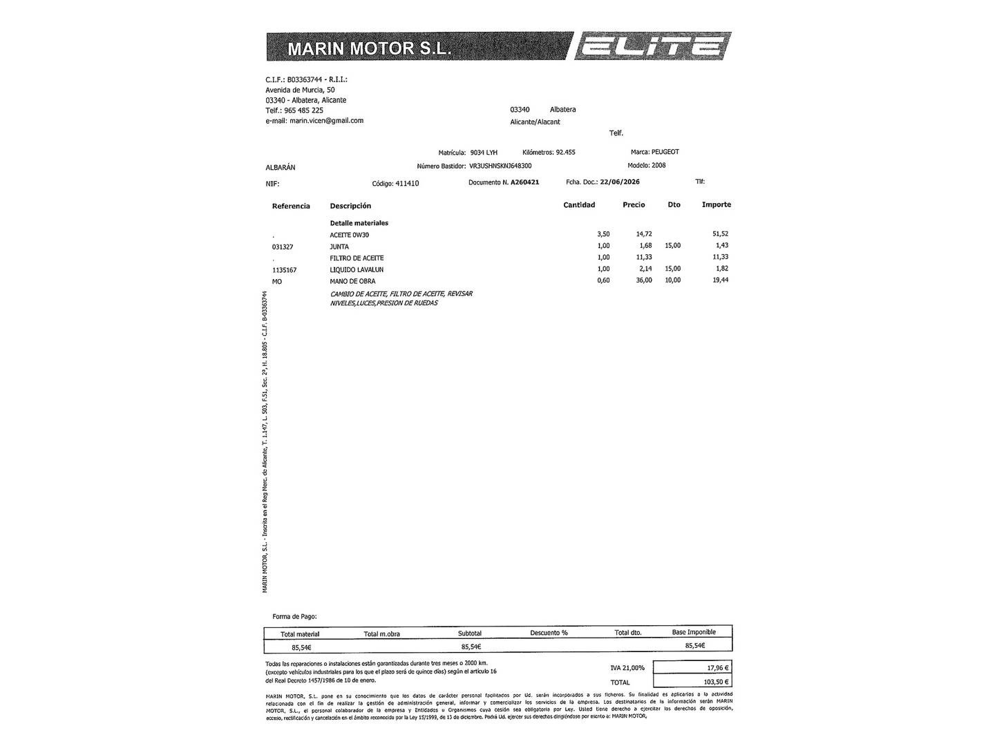 Foto del mantenimiento del Peugeot 2008 Peugeot 2008 PureTech 130 S&S Allure Pack (130 CV)