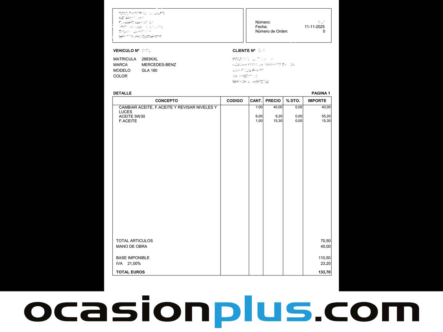 Foto del mantenimiento del Mercedes GLA Mercedes GLA 180 (122 CV)