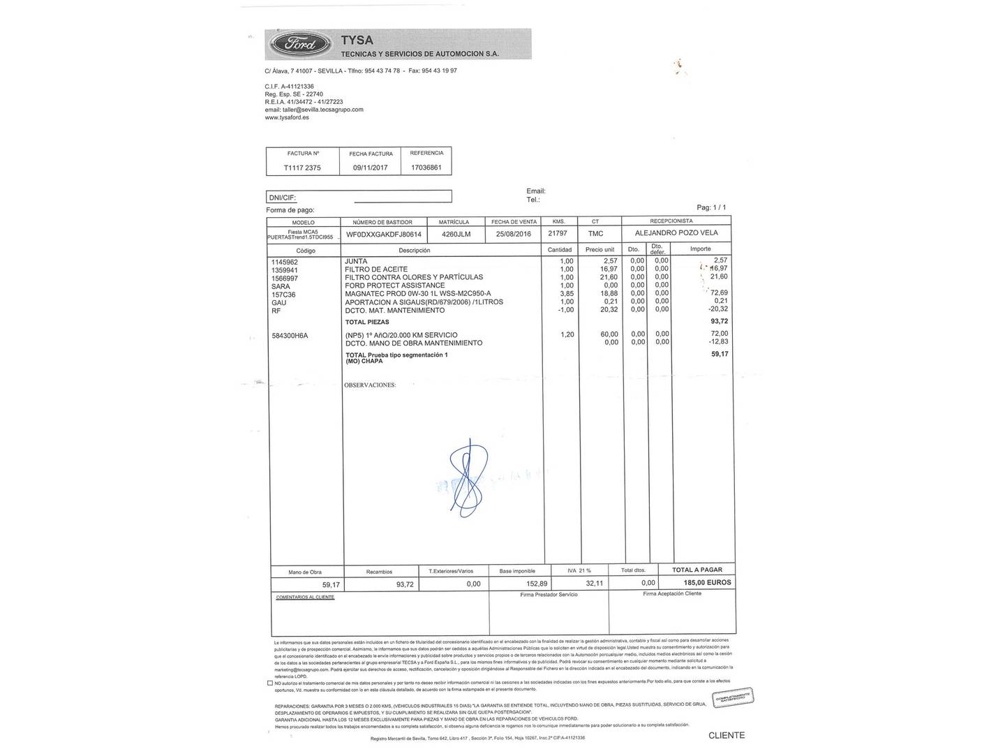 Foto del mantenimiento del Ford Fiesta Ford Fiesta 1.5 TDCI Trend (95 CV)