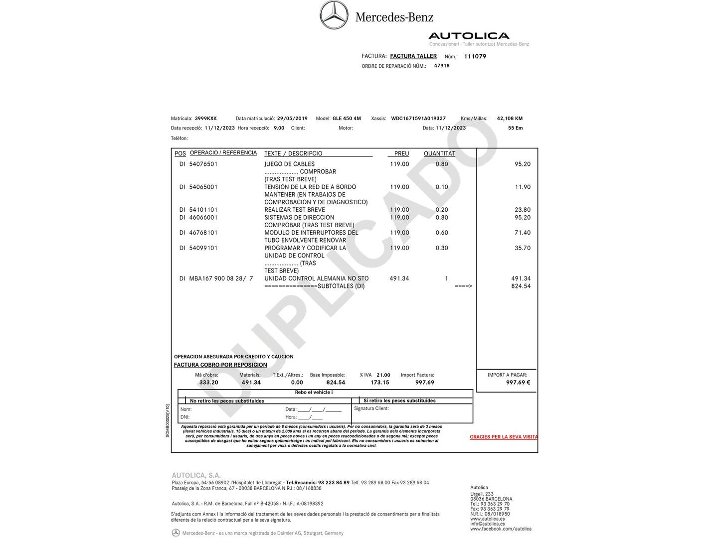 Foto del mantenimiento del Mercedes GLE Mercedes GLE 450 4Matic (367 CV)