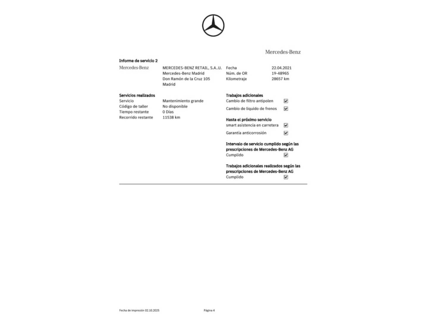 Foto del mantenimiento del Smart forfour Smart ForFour EQ electric drive (82 CV)