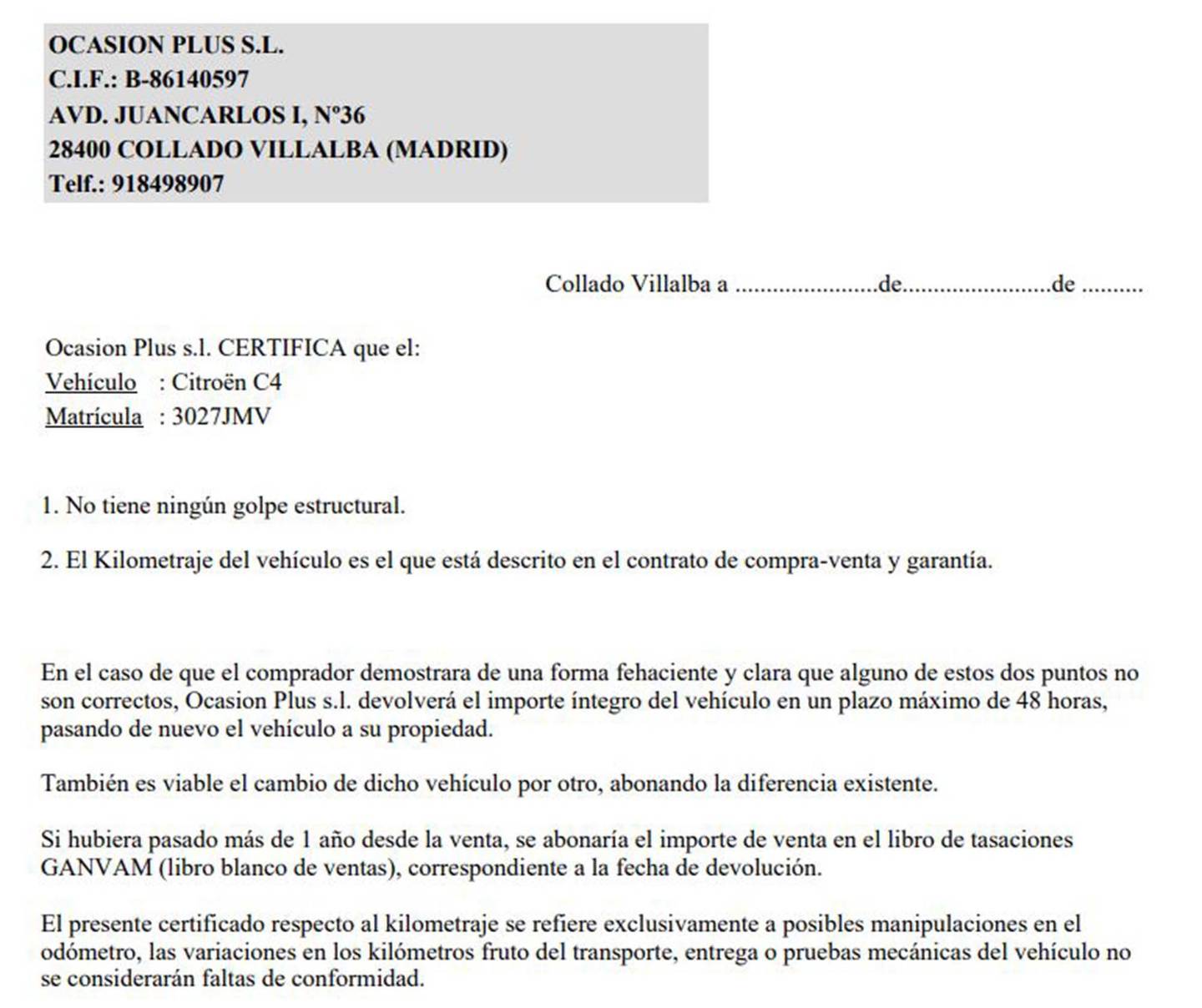 Foto del certificado del Citroën C4 Citroën C4 PureTech 130 S&S Feel Edition (130 CV)