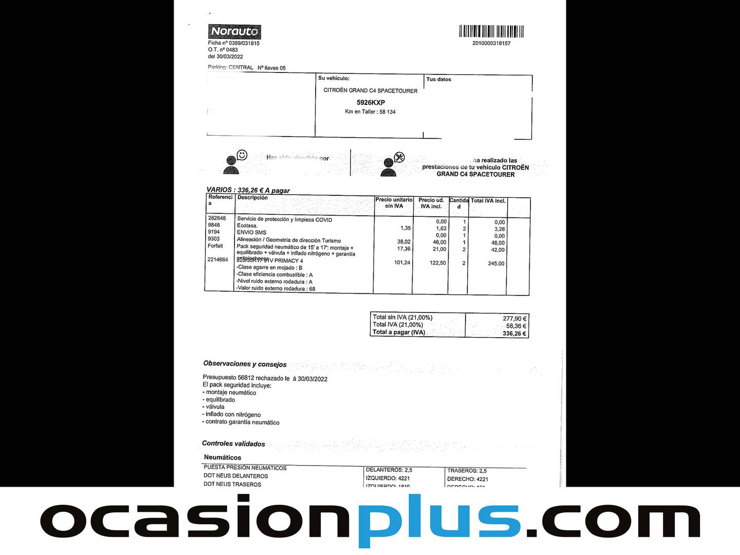 Foto del mantenimiento del Citroën Grand C4 Spacetourer Citroën Grand C4 Spacetourer BlueHDi 130 S&S Feel (130 CV) 7 Plazas