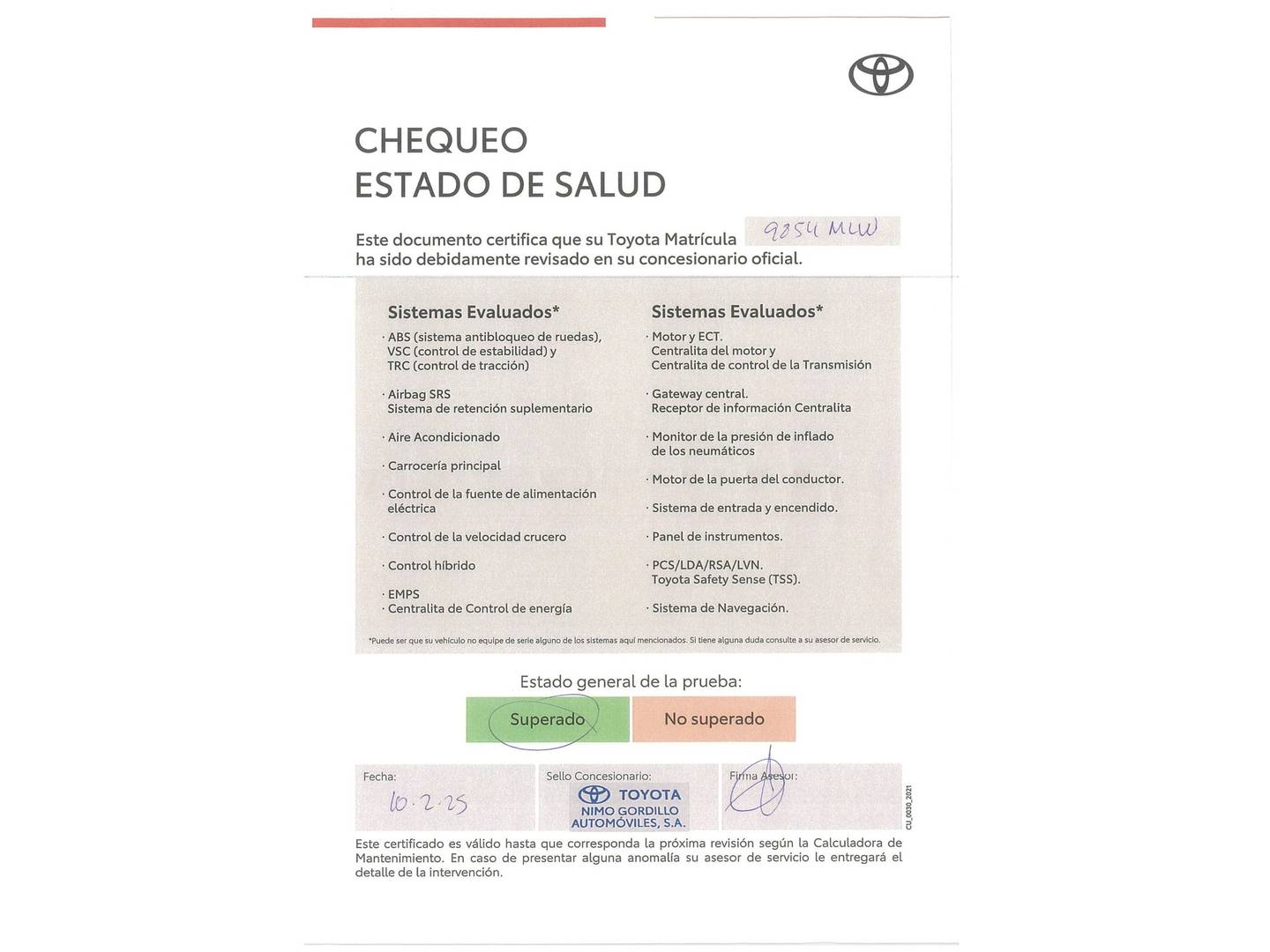 Foto del mantenimiento del Toyota Corolla Toyota Corolla Touring Sports 140H Style (140 CV)