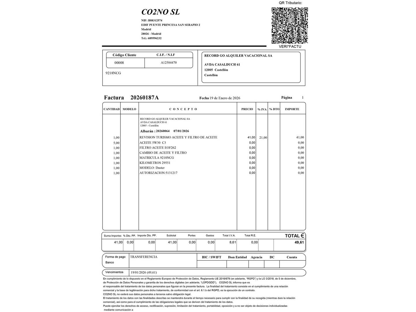 Foto del mantenimiento del Dacia Duster Dacia Duster Journey TCE 48v 4X2 (130 CV)
