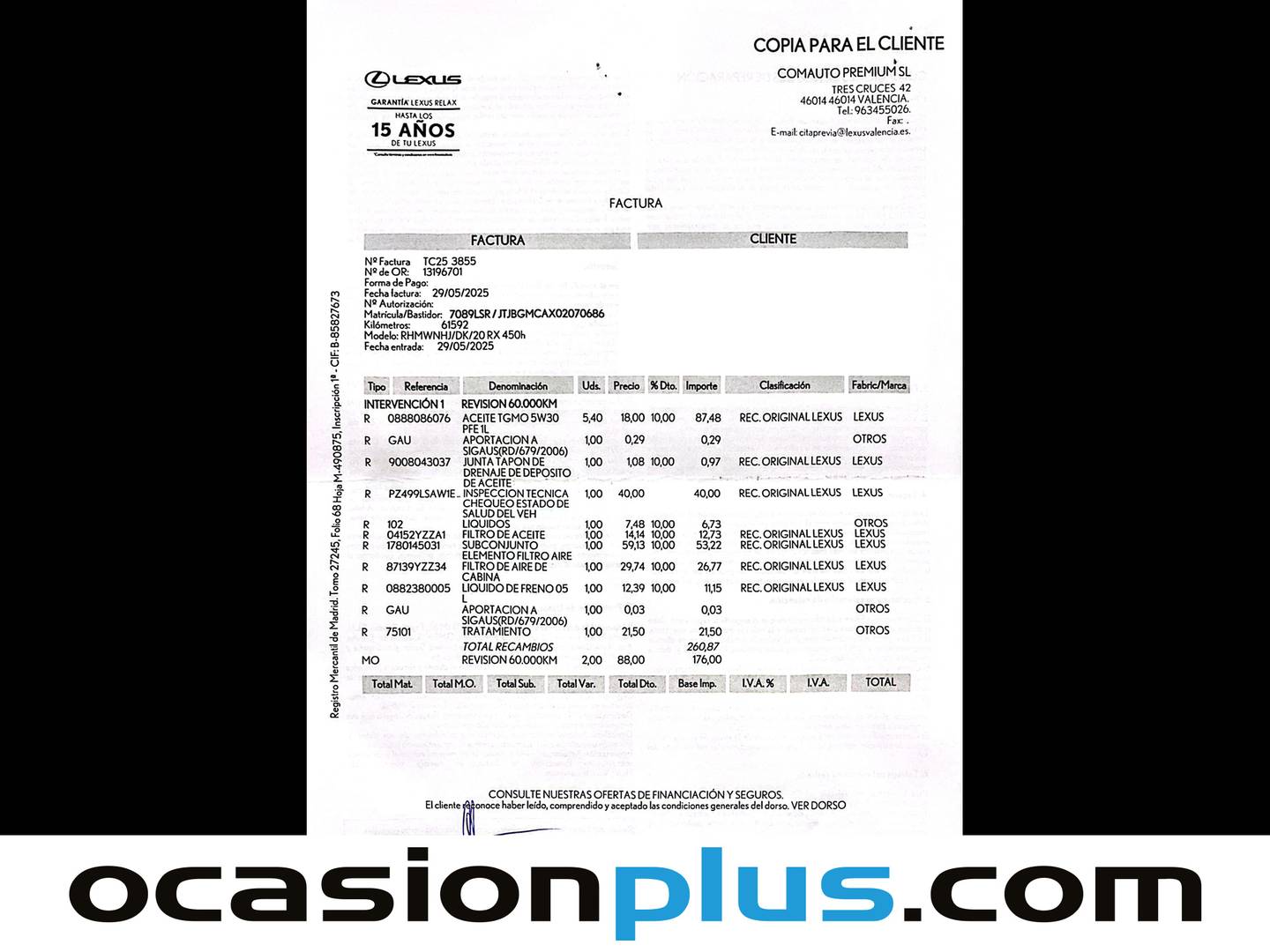 Foto del mantenimiento del Lexus RX Lexus RX 450h Executive (313 CV)