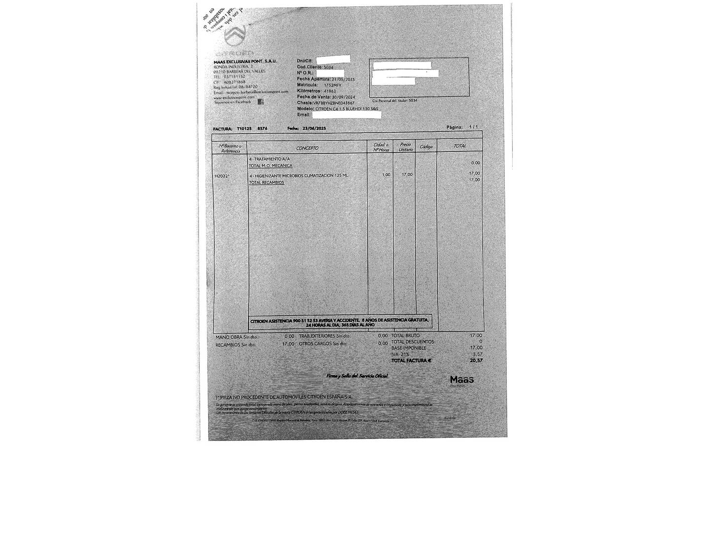 Foto del mantenimiento del Citroën C4 Citroen C4 BlueHDi 130 S&S Feel Pack EAT8  (130 CV)