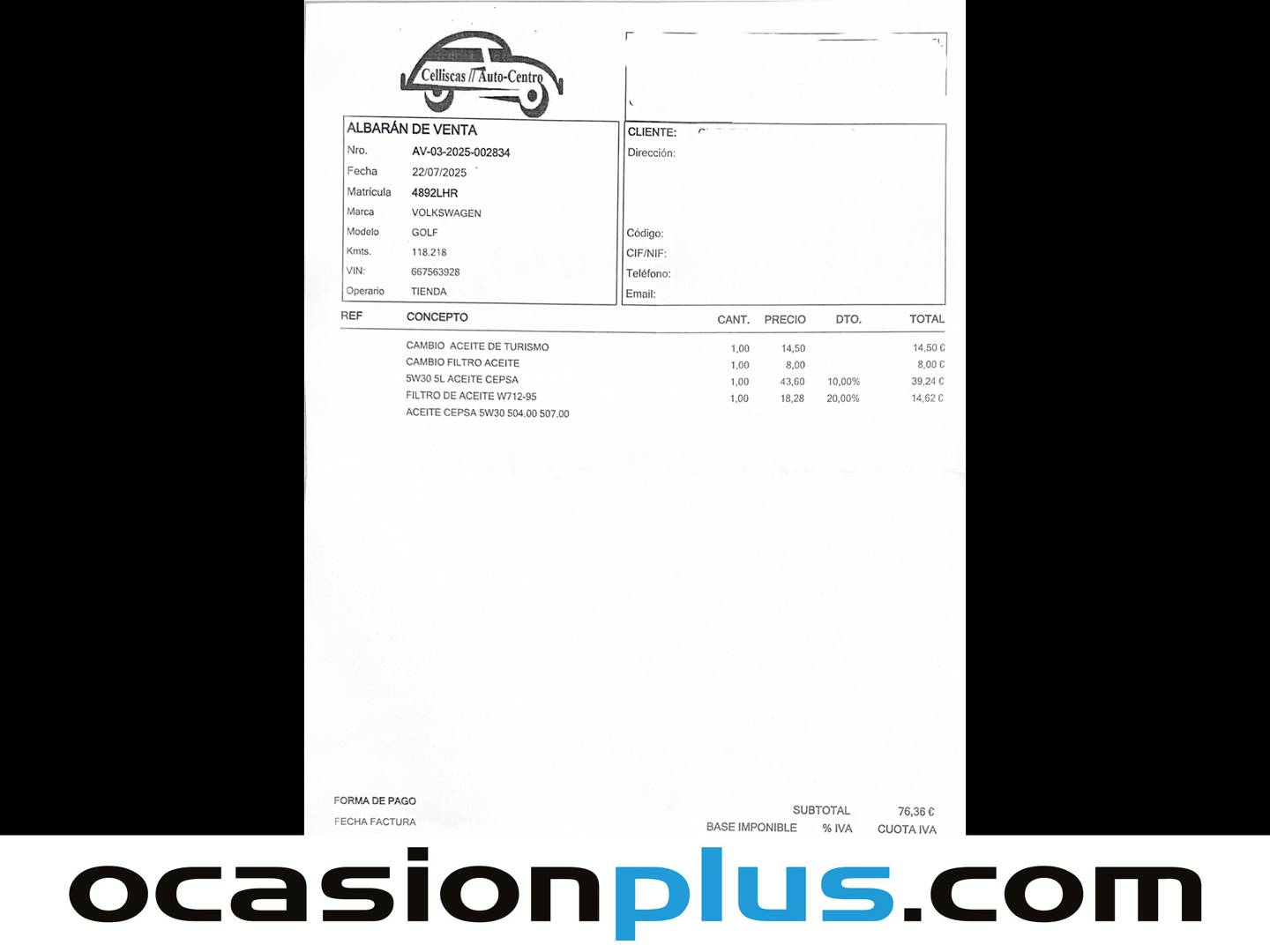 Foto del mantenimiento del Volkswagen Golf Volkswagen Golf Last Edition 1.5 TSI Evo (130 CV)