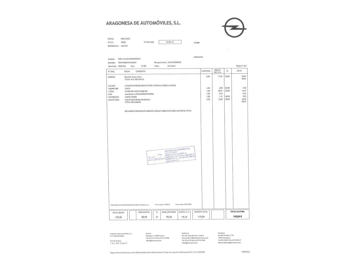 Foto del mantenimiento del Opel Crossland Opel Crossland 1.2 Business Elegance (130 CV)