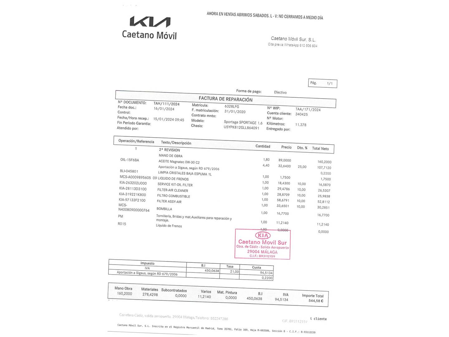 Foto del mantenimiento del KIA Sportage KIA Sportage 1.6 MHEV GT Line Essential 4x2 DCT (136 CV)
