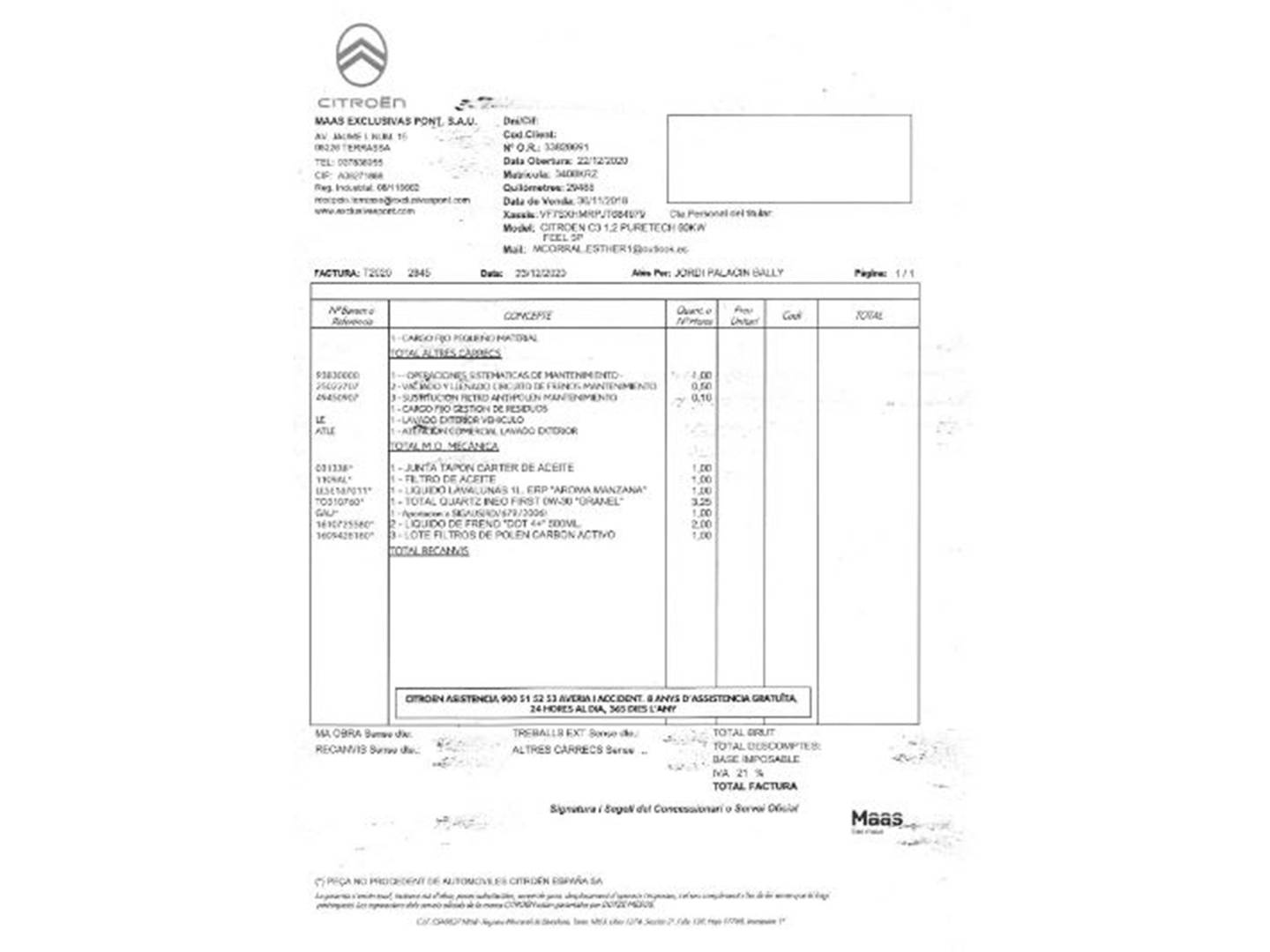 Foto del mantenimiento del Citroën C3 Citroën C3 PureTech 82 Feel (83 CV)