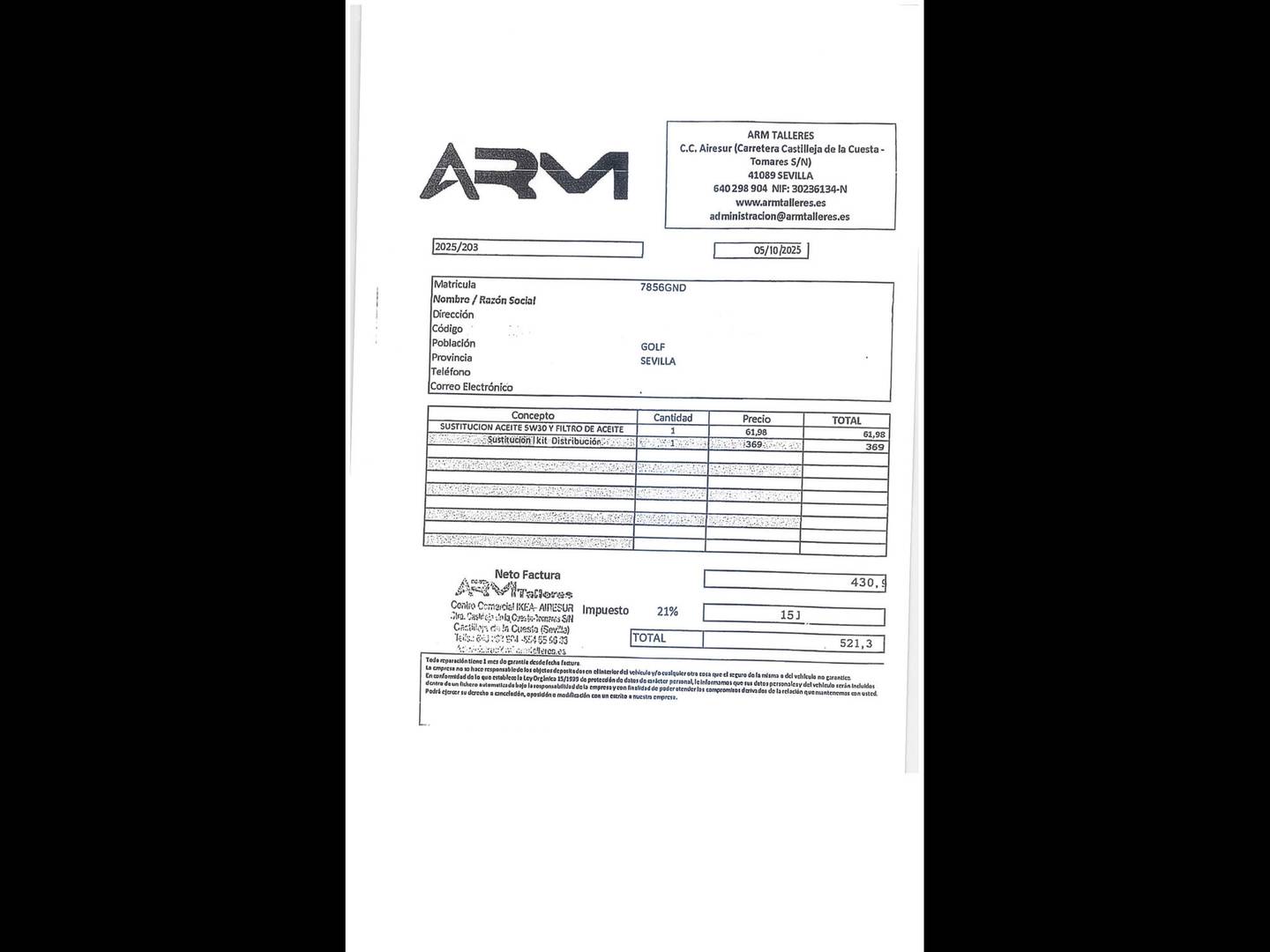 Foto del mantenimiento del Volkswagen Golf Volkswagen Golf Sport 2.0 TDI DPF (110 CV)