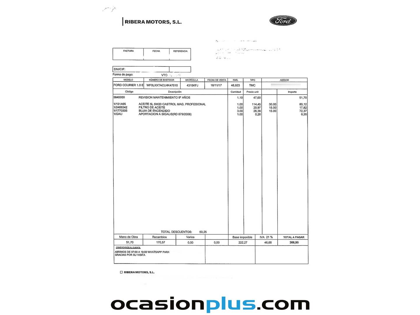 Foto del mantenimiento del Ford Tourneo Courier Ford Tourneo Courier 1.0 EcoBoost Titanium (100 CV)