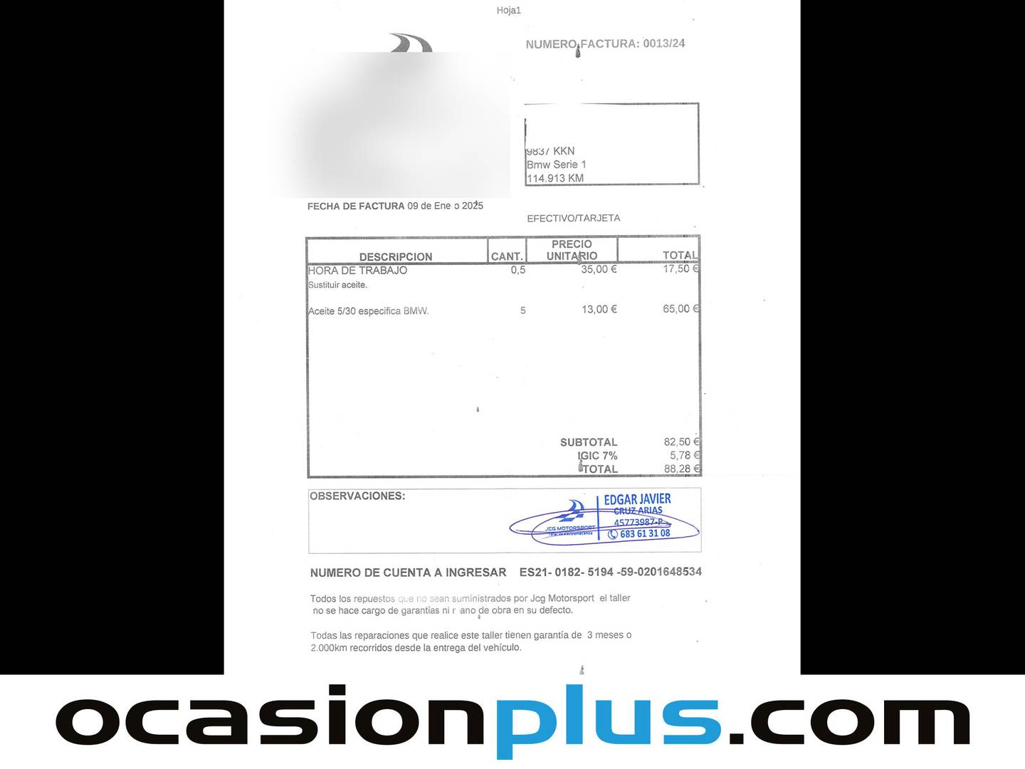 Foto del mantenimiento del BMW Serie 1 BMW Serie 1 116d (116 CV) Pack M