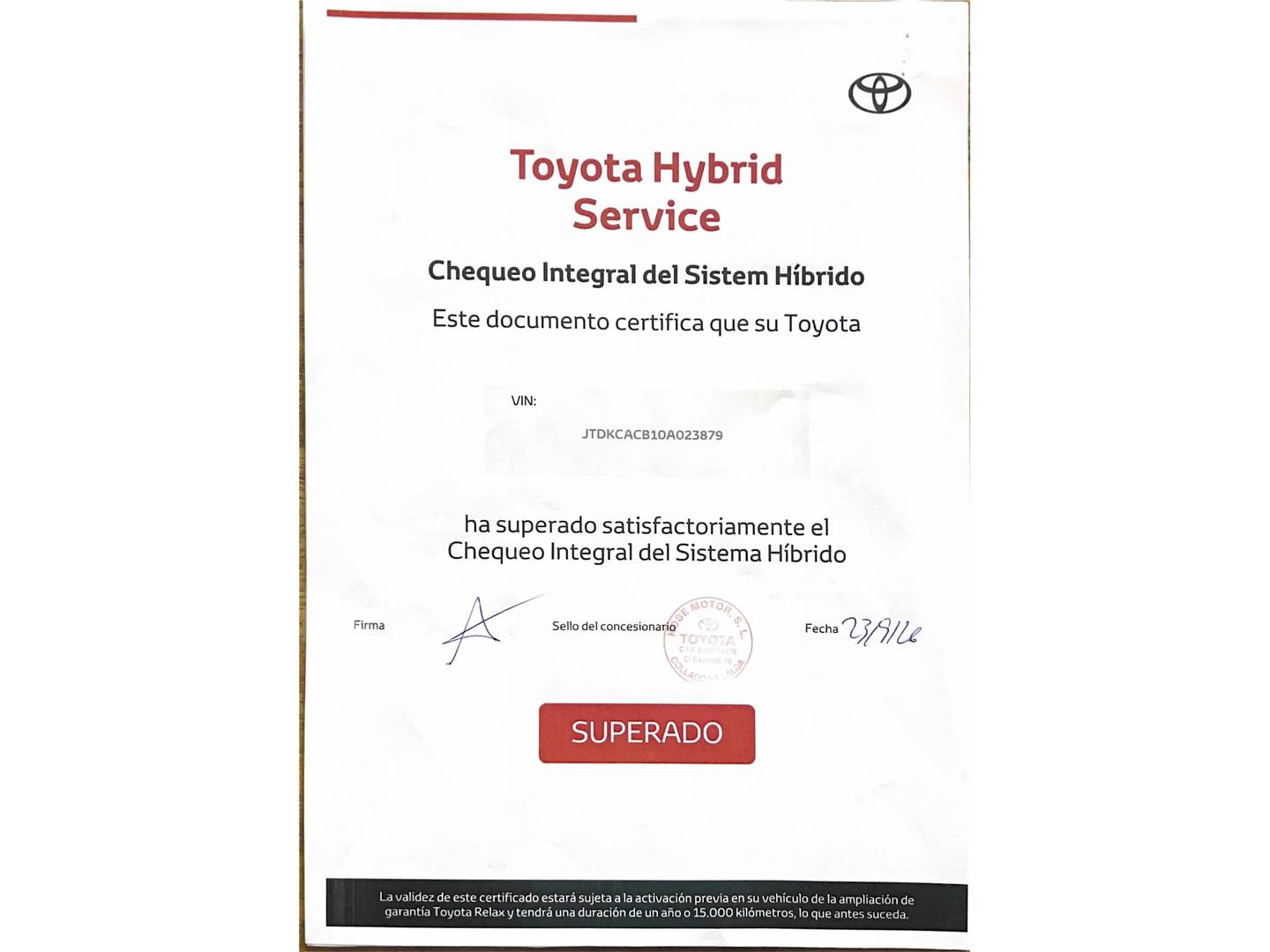 Foto del mantenimiento del Toyota Yaris Cross Toyota Yaris Cross 120H Adventure (116 CV)