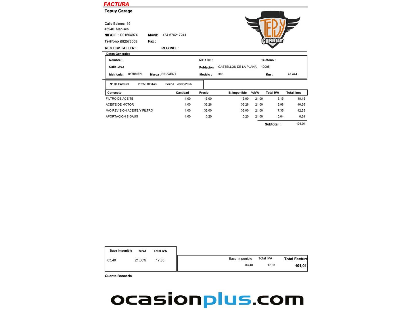Foto del mantenimiento del Peugeot 308 Peugeot 308 Active Pack BlueHDi S&S (130 CV)