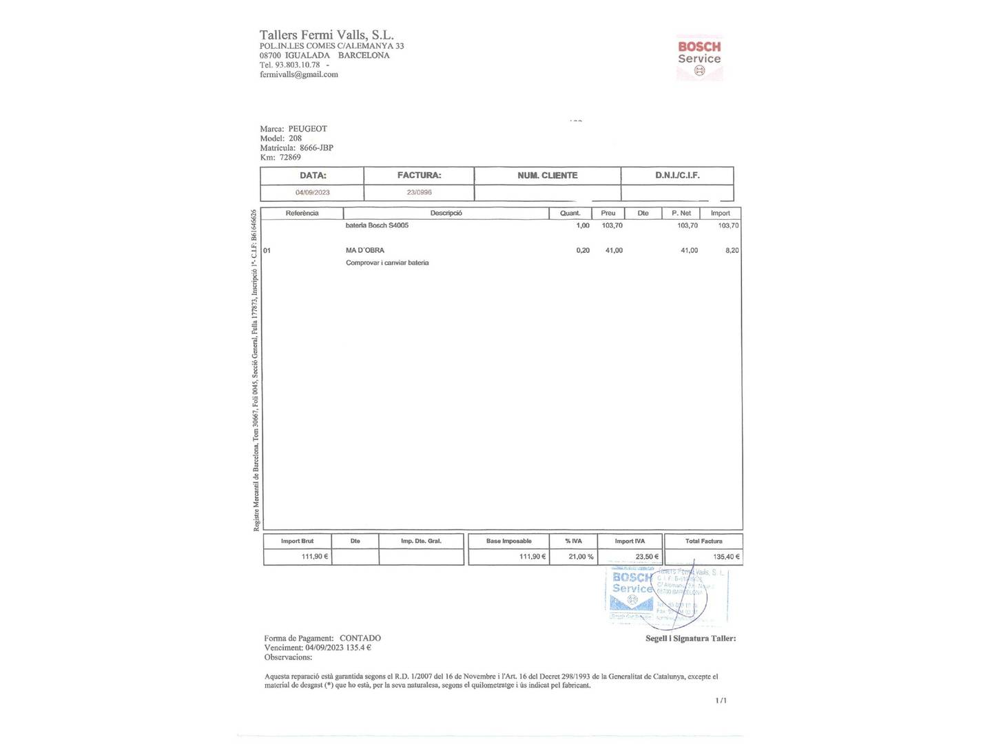 Foto del mantenimiento del Peugeot 208 Peugeot 208 1.2L PureTech Style (82 CV)