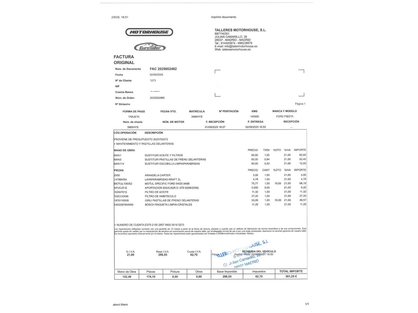 Foto del mantenimiento del Ford Fiesta Ford Fiesta 1.0 EcoBoost Titanium (100 CV)