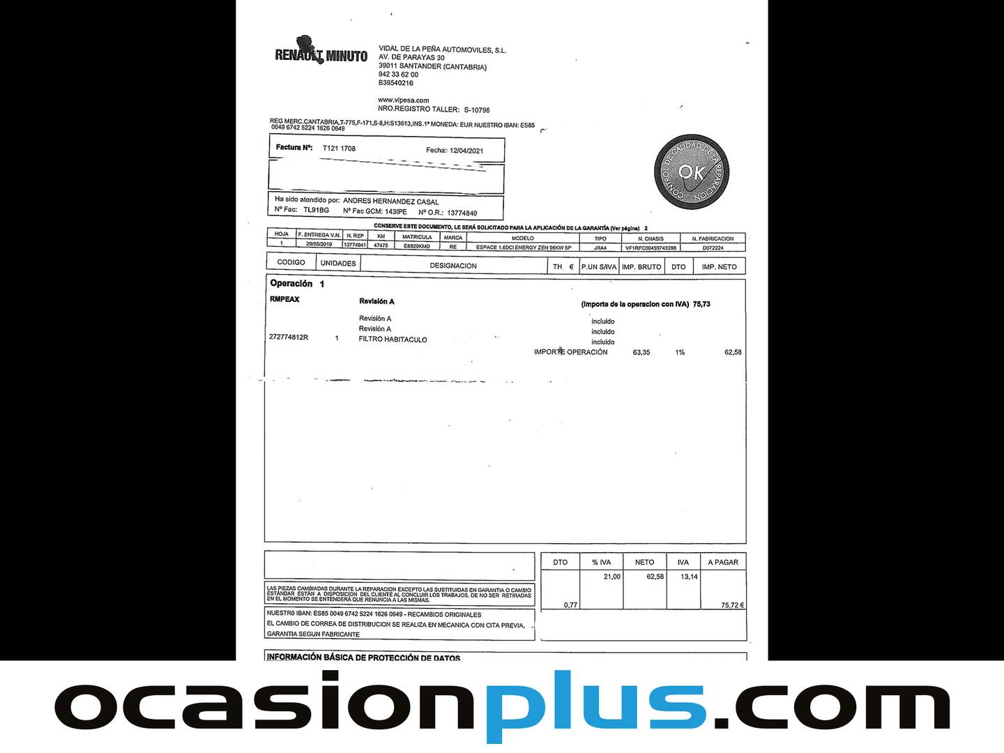 Foto del mantenimiento del Renault Espace Renault Espace Zen Energy dCi (130 CV) 7 PLAZAS