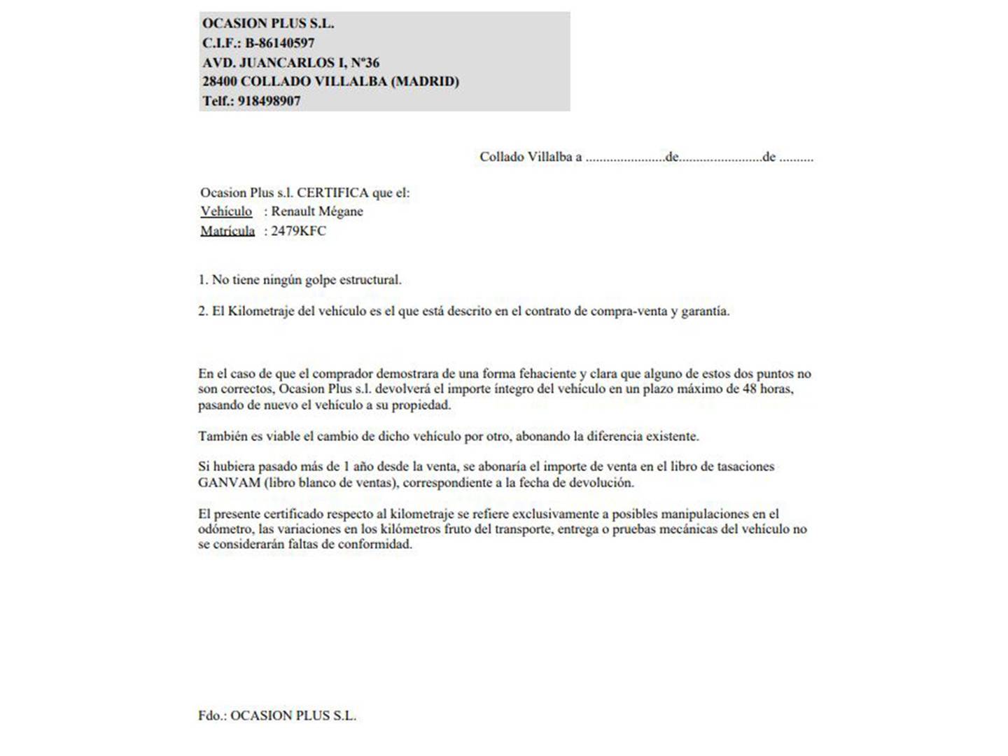 Foto del certificado del Renault Mégane Renault Megane Zen Energy TCe (130 CV)
