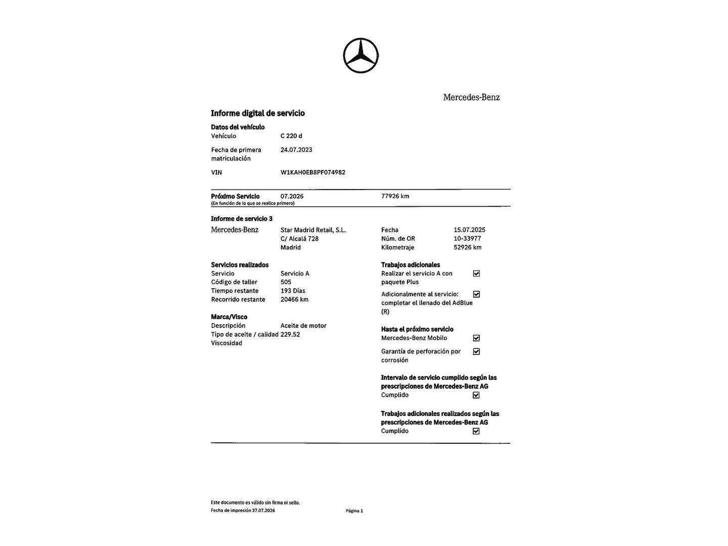 Foto del mantenimiento del Mercedes Clase C Mercedes Clase C C Estate 220 d (200 CV) Pack AMG
