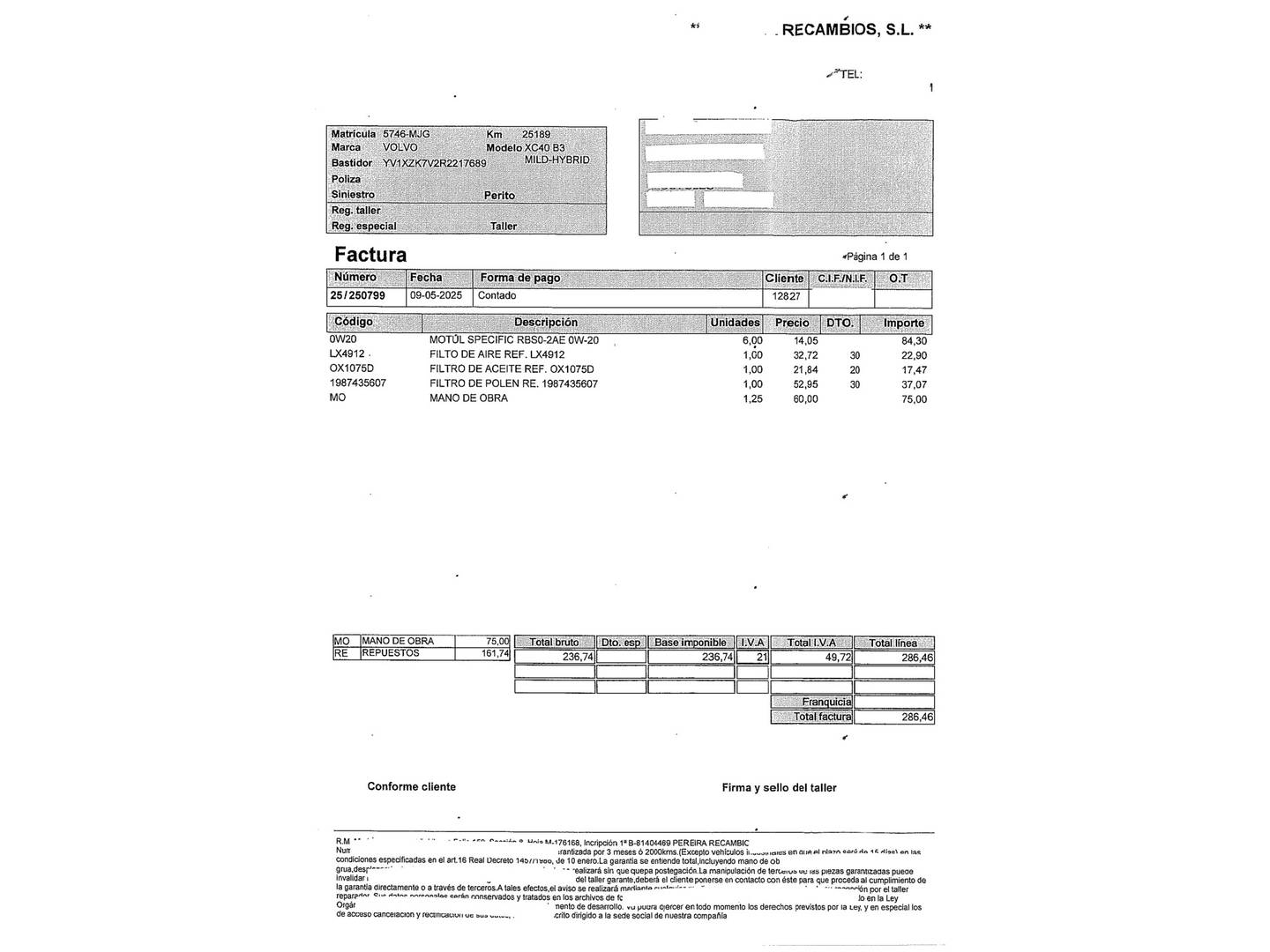 Foto del mantenimiento del Volvo XC40 Volvo XC40 B3 G Core Auto (163 CV)