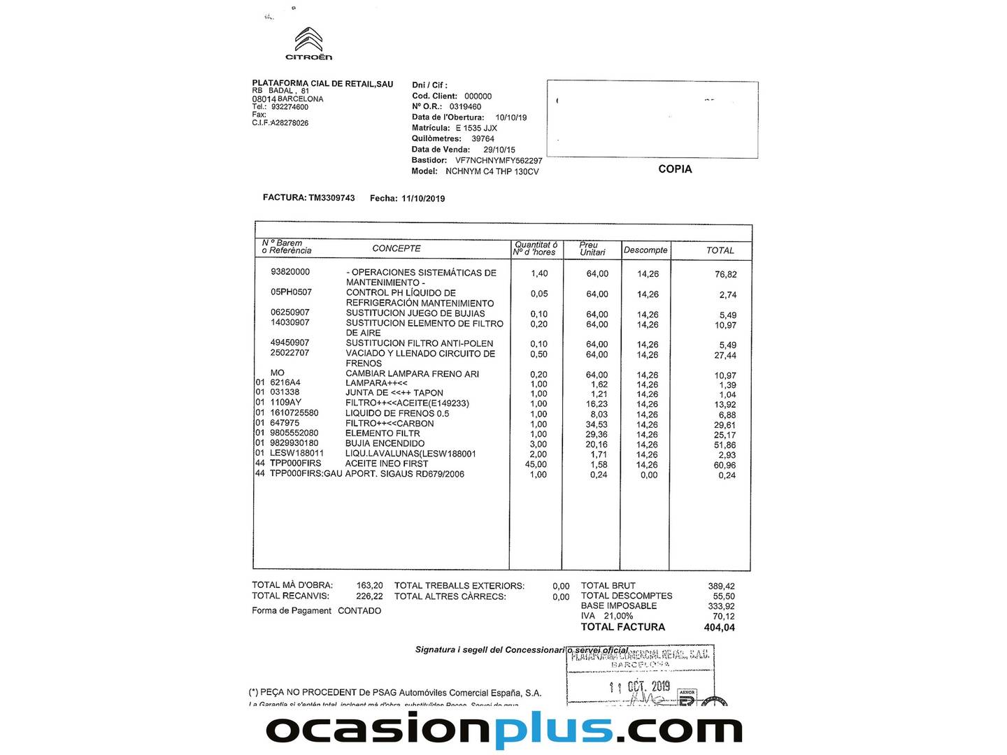 Foto del mantenimiento del Citroën C4 Citroën C4 PureTech 130 S&S Feel Edition (130 CV)