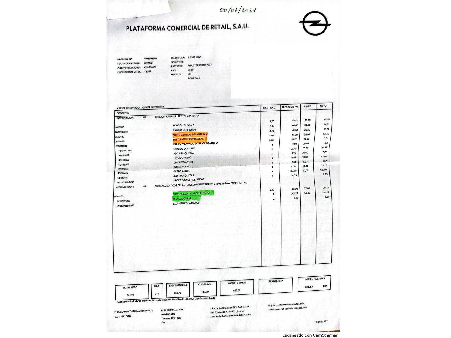 Foto del mantenimiento del Opel Insignia Opel Insignia Sports Tourer 1.6 CDTI S&S ecoFlex Excellence (136 CV)