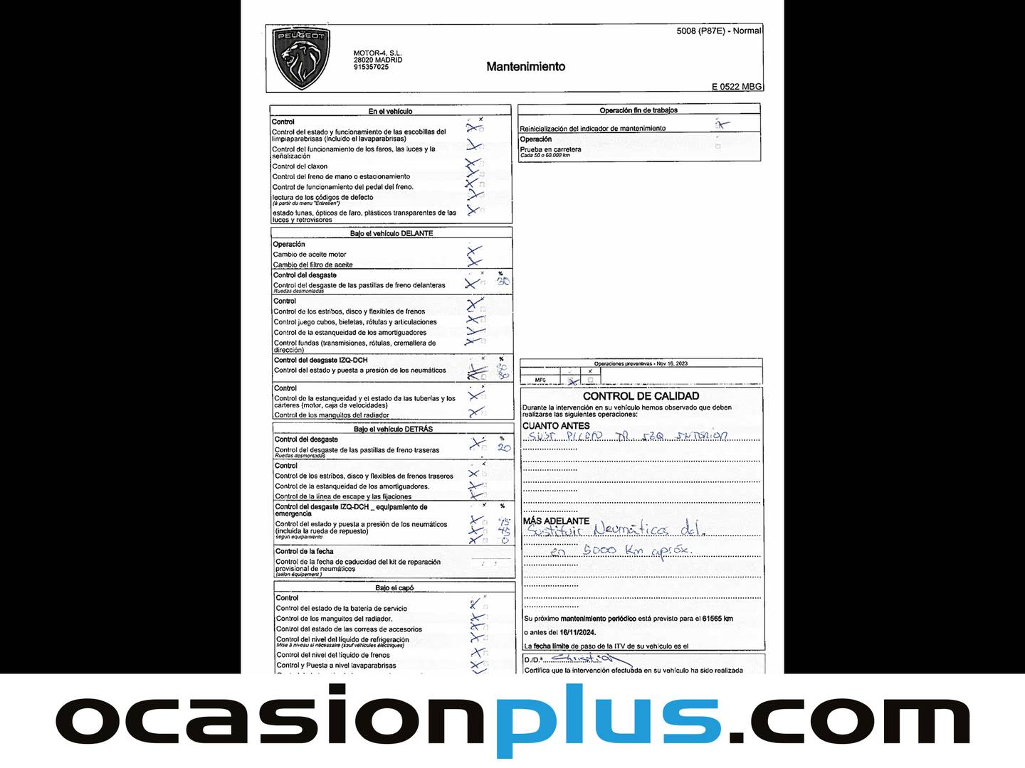Foto del mantenimiento del Peugeot 5008 Peugeot 5008 BlueHDI 130 S&S GT EAT8 (130 CV) 7 plazas
