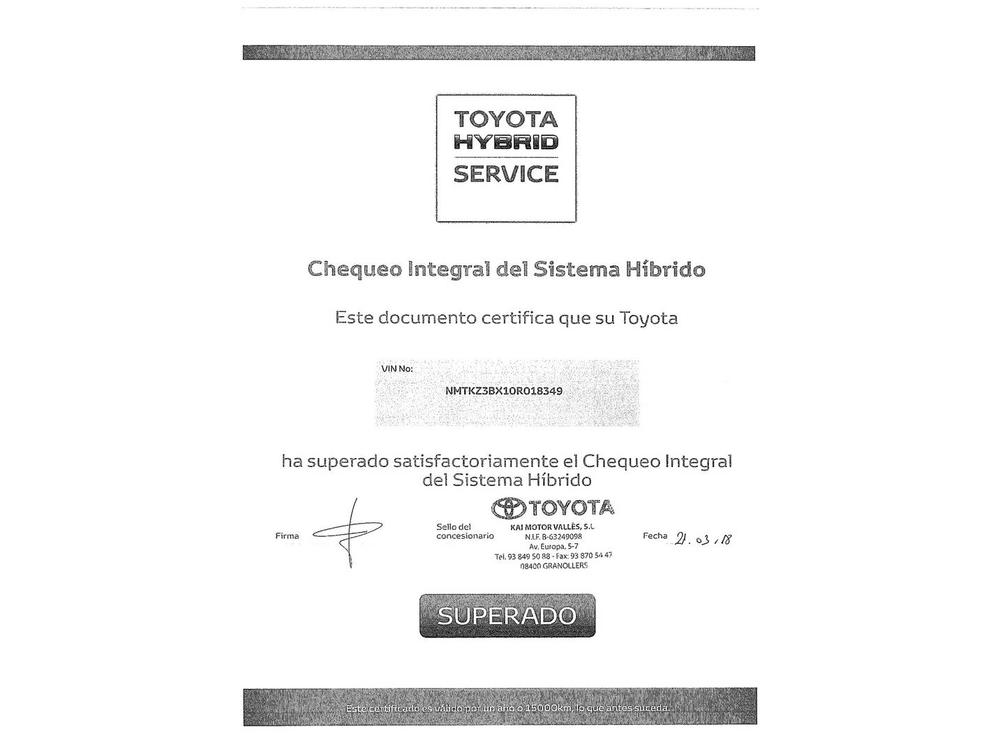 Foto del mantenimiento del Toyota C-HR Toyota C-HR 1.8 125H Advance (122 CV)