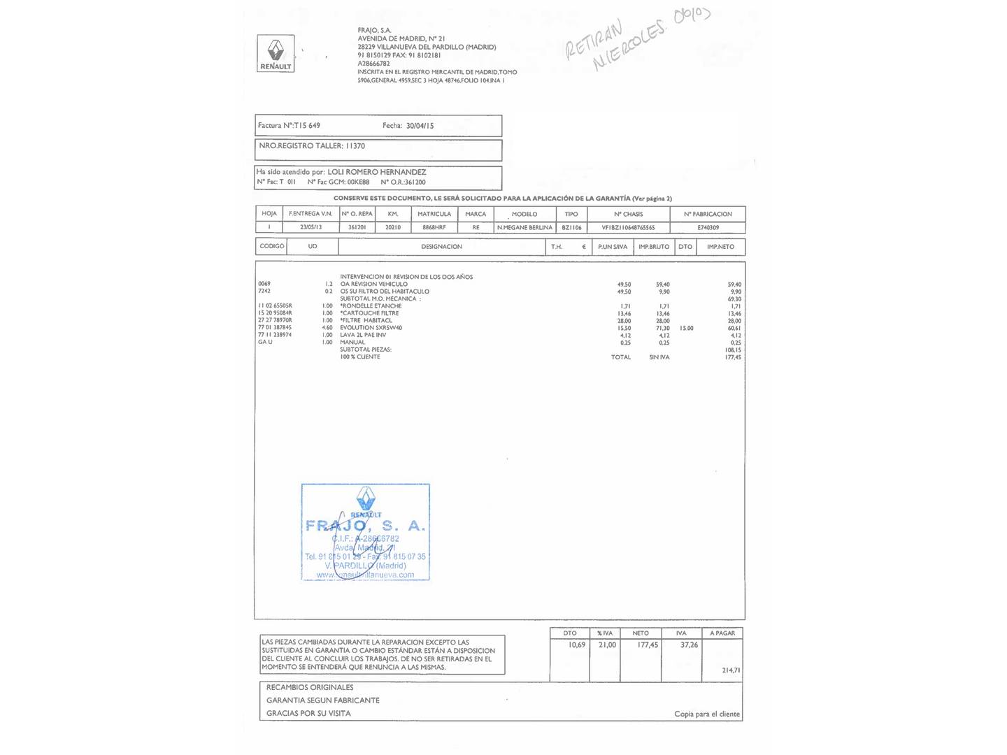 Foto del mantenimiento del Renault Mégane Renault Megane Expression Energy TCE (115 CV) S&S