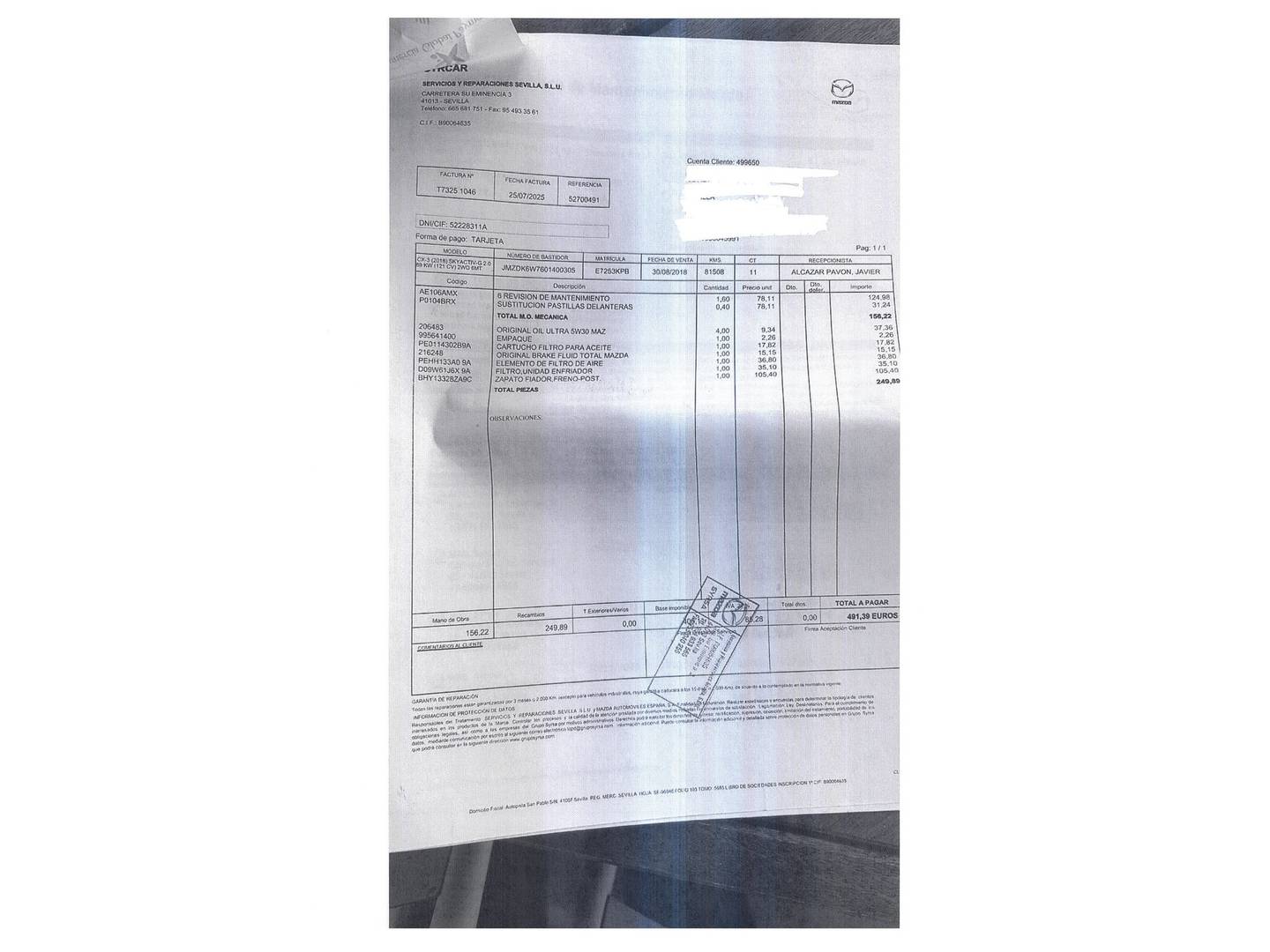 Foto del mantenimiento del Mazda CX-3 Mazda CX-3 2.0 G Zenith 2WD  (121 CV)