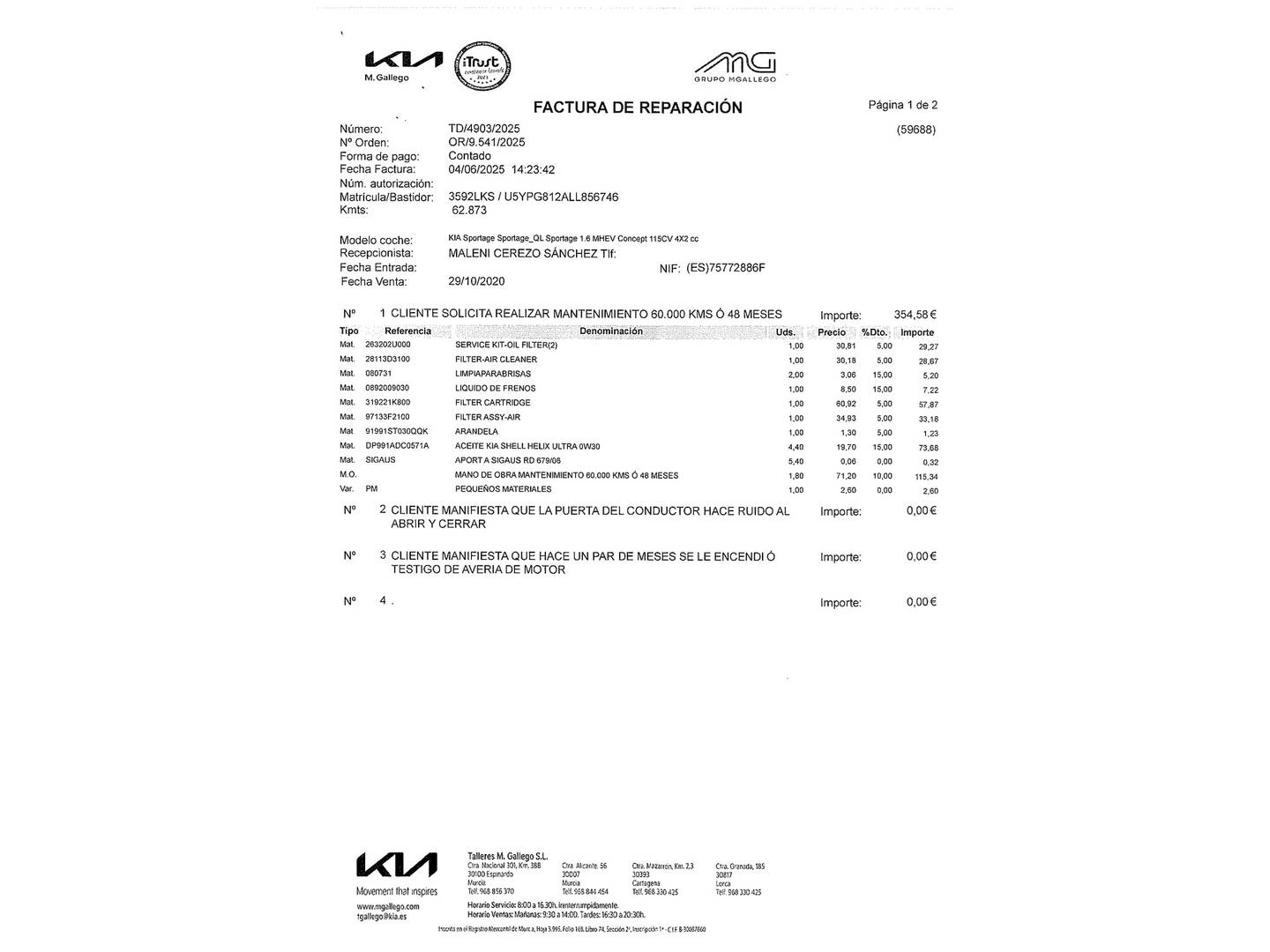 Foto del mantenimiento del KIA Sportage KIA Sportage 1.6 MHEV Concept 4x2 (115 CV)