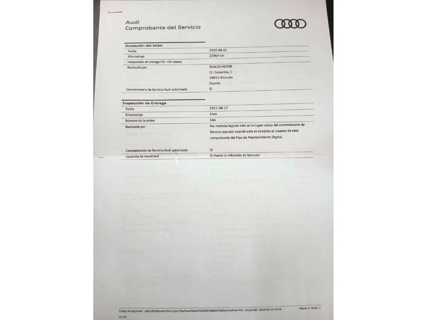 Foto del mantenimiento del Audi A6 Audi A6 Avant Black Line 40 TDI (204 CV) S Tronic S-Line