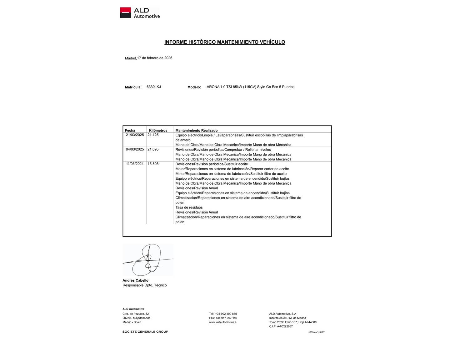 Foto del mantenimiento del Seat Arona SEAT Arona 1.0 TSI Style Go Eco (115 CV)