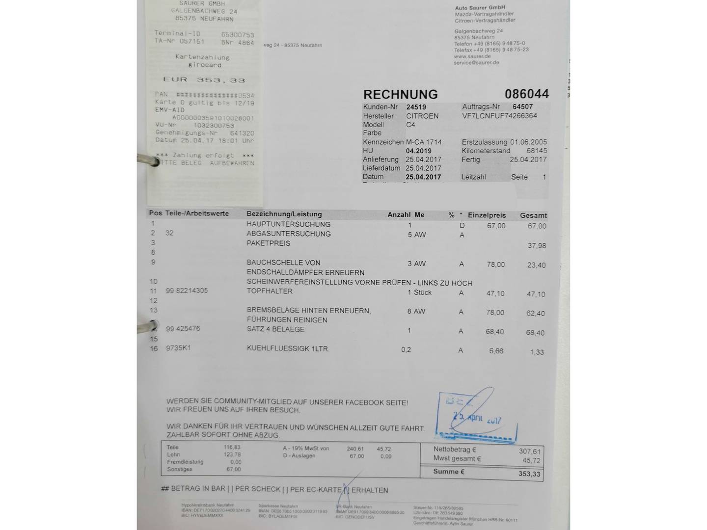 Foto del mantenimiento del Citroën C4 Citroen C4 1.6 16v Premier (110 CV)