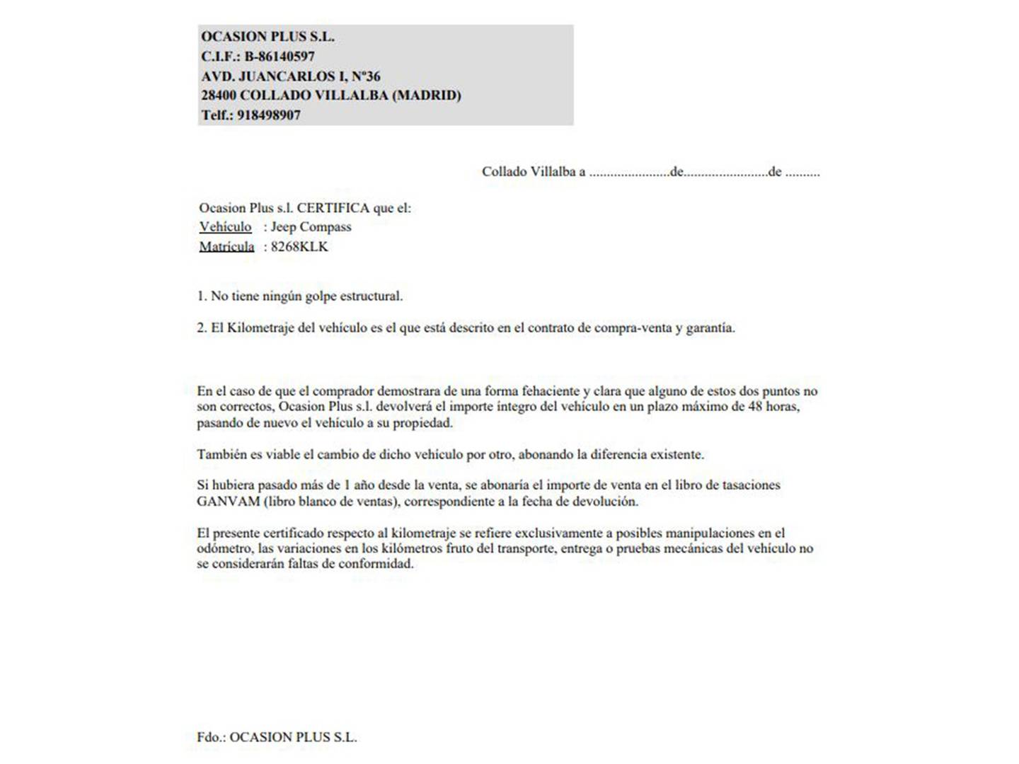 Foto del certificado del Jeep Compass Jeep Compass 2.0 Multijet Limited 4x4 AD Auto (170 CV)