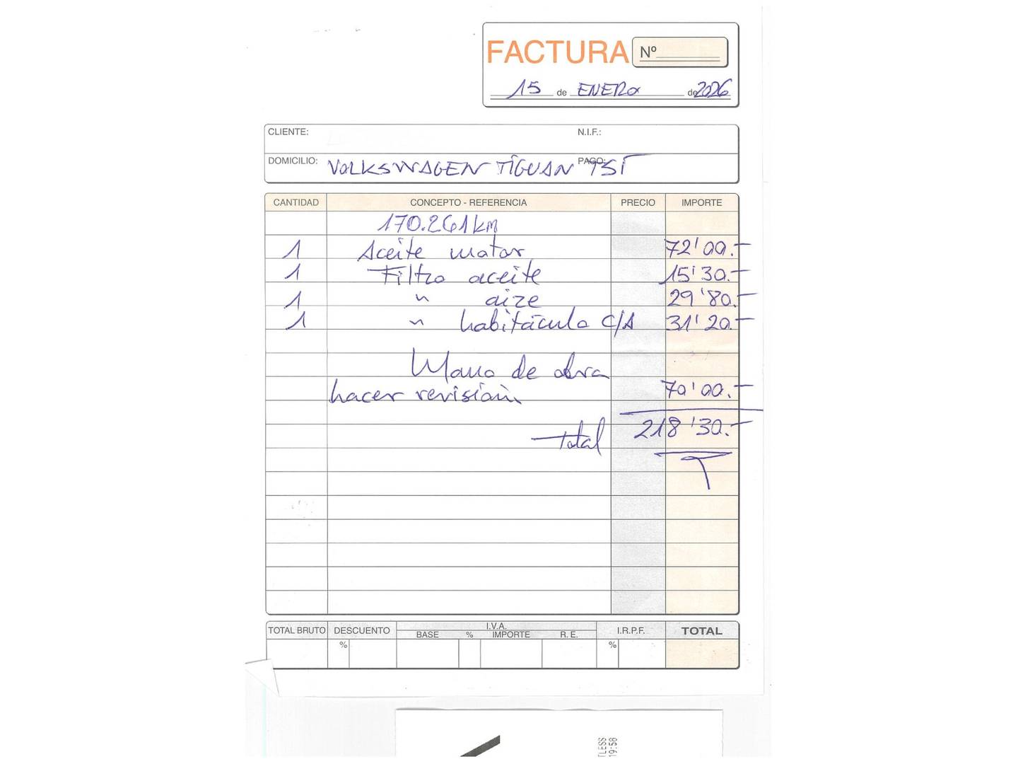 Foto del mantenimiento del Volkswagen Tiguan Volkswagen Tiguan Sport 1.5 TSI (150 CV) DSG