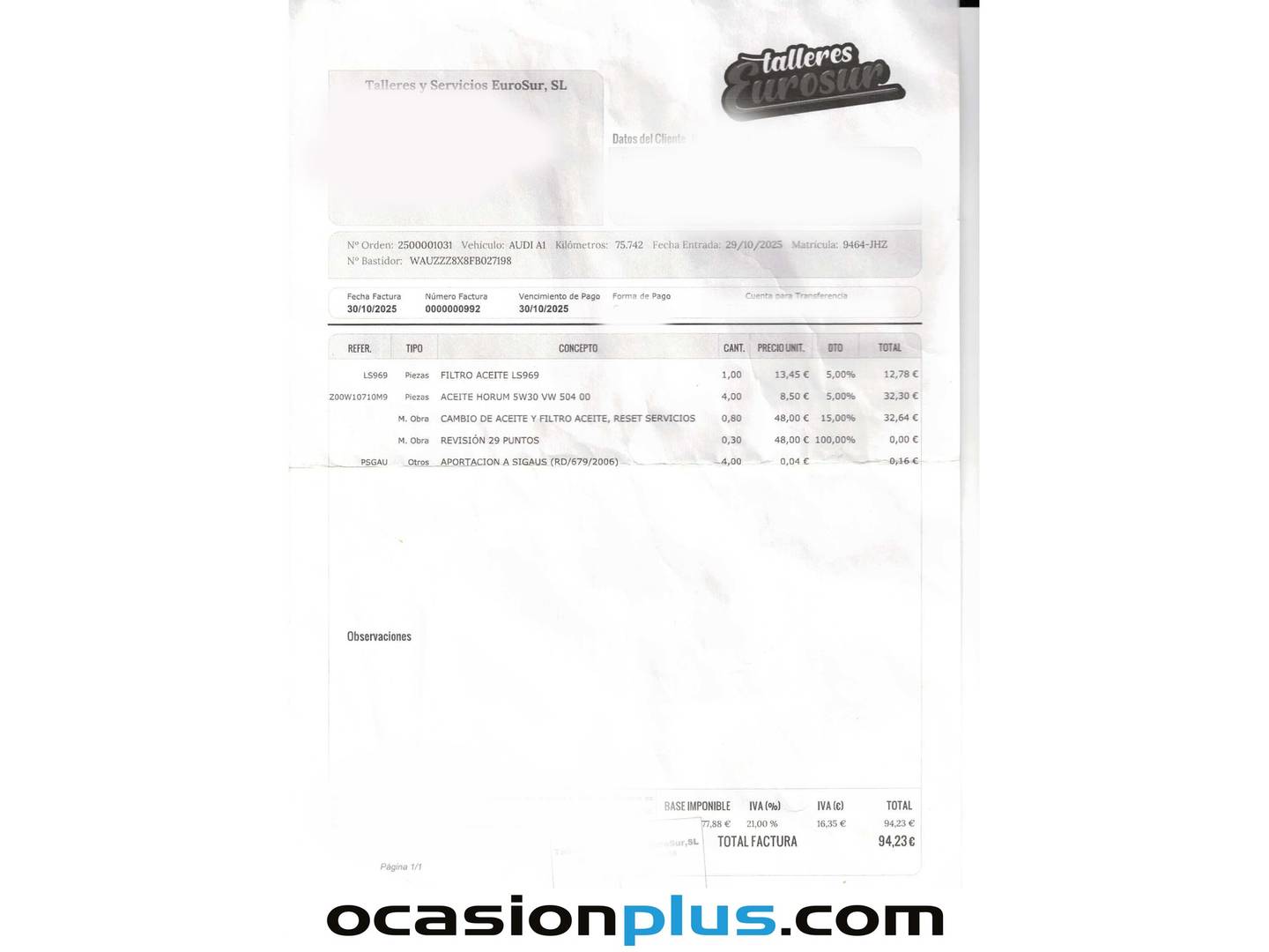 Foto del mantenimiento del Audi A1 Audi A1 Adrenalin 1.0 TFSI (95 CV) Pack S-Line