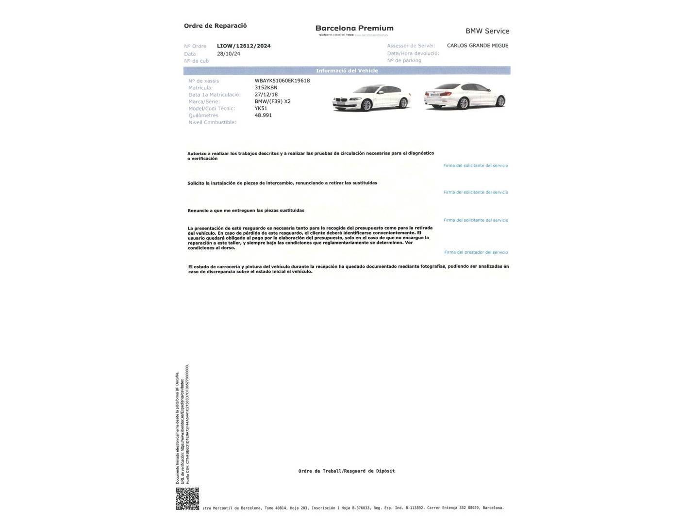 Foto del mantenimiento del BMW X2 BMW X2 sDrive18d (150 CV) Paquete M