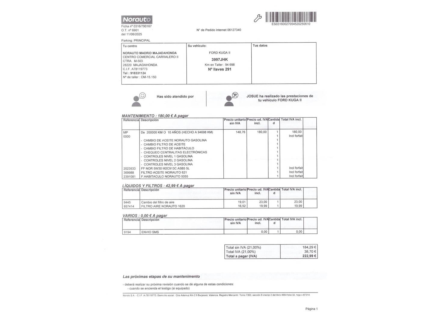 Foto del mantenimiento del Ford Kuga Ford Kuga 1.5 EcoBoost S&S Titanium 4x4 Auto (182 CV)