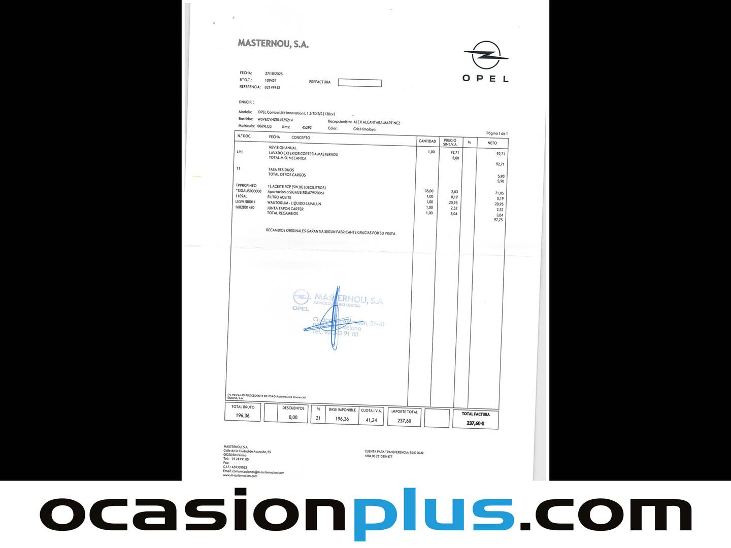 Foto del mantenimiento del Opel Combo Life Opel Combo Life 1.5 TD S&S Innovation L Auto (131 CV)