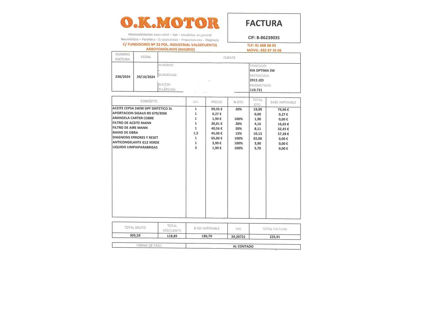 Foto del mantenimiento del KIA Optima SW KIA Optima SW SW 1.7 CRDi VGT GT Line Eco-Dynamics (141 CV)