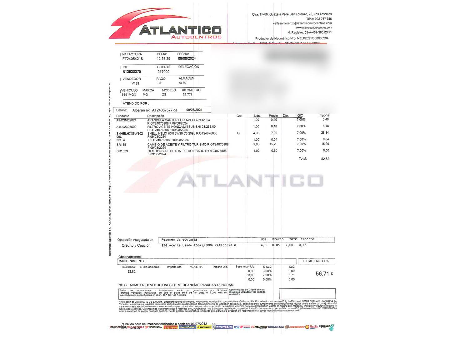 Foto del mantenimiento del MG ZS MG ZS 1.0T Luxury Auto (111 CV)