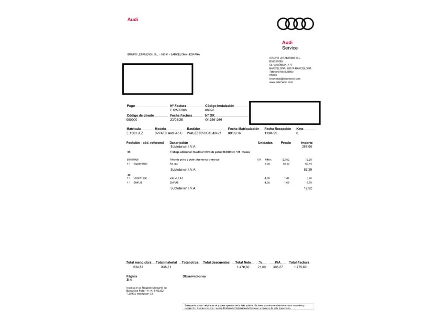 Foto del mantenimiento del Audi A3 Audi A3 Cabrio Attraction 1.6 TDI CD (110 CV)