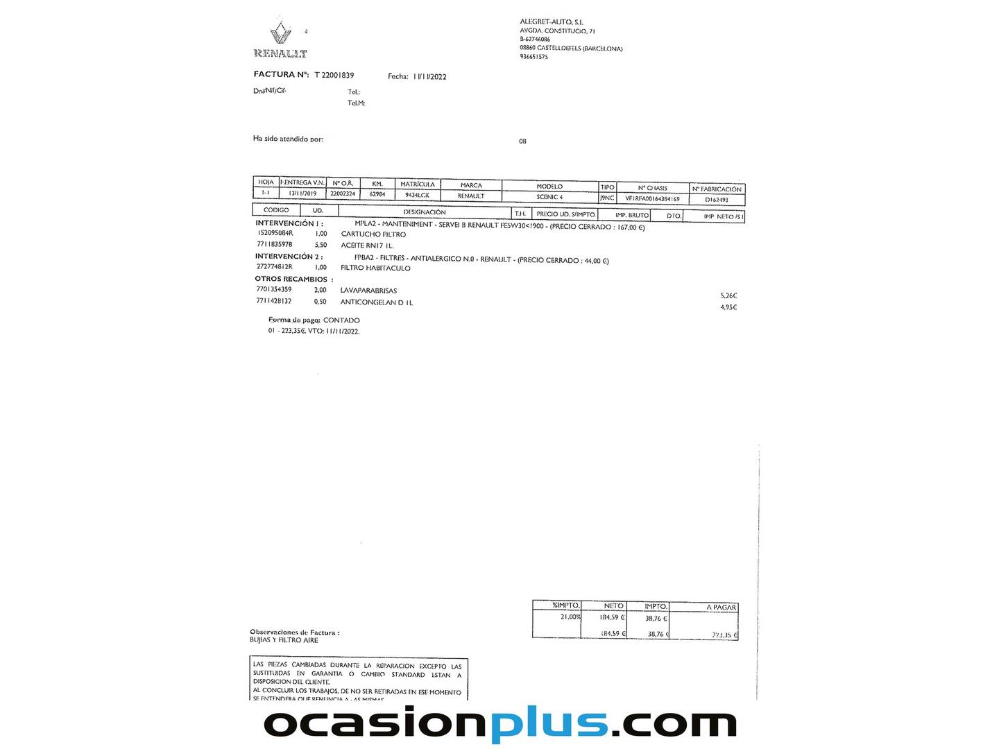 Foto del mantenimiento del Renault Scénic Renault Scenic Zen TCe (160 CV) GPF