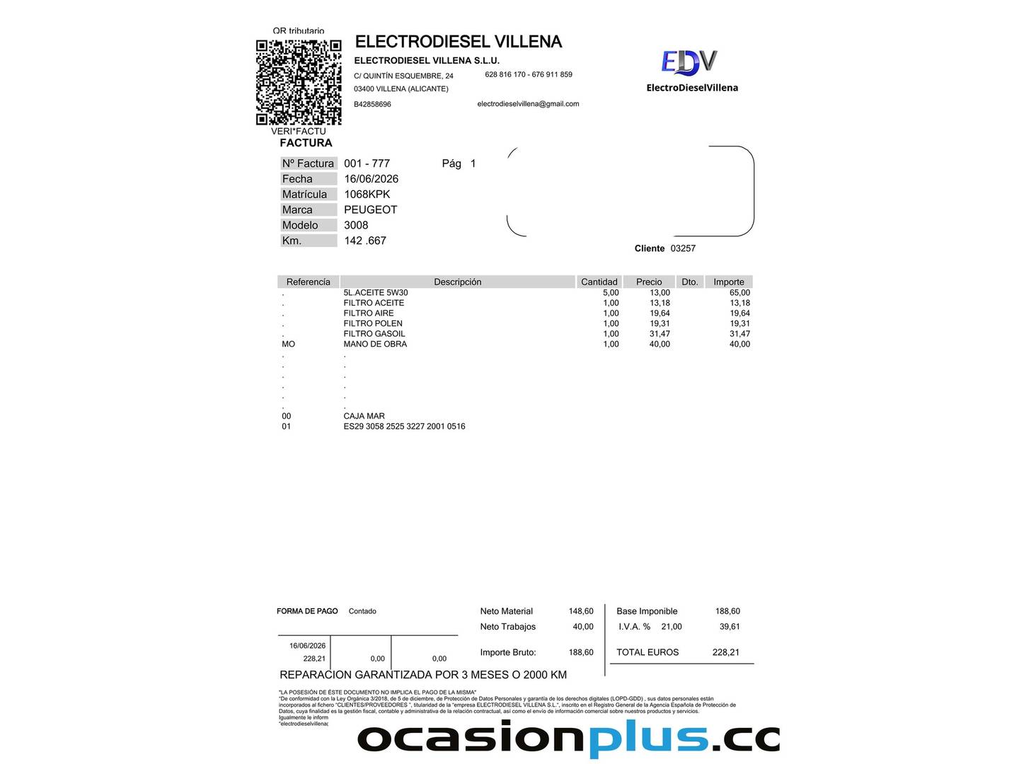 Foto del mantenimiento del Peugeot 3008 Peugeot 3008 BlueHDI 130 S&S GT Line (130 CV)
