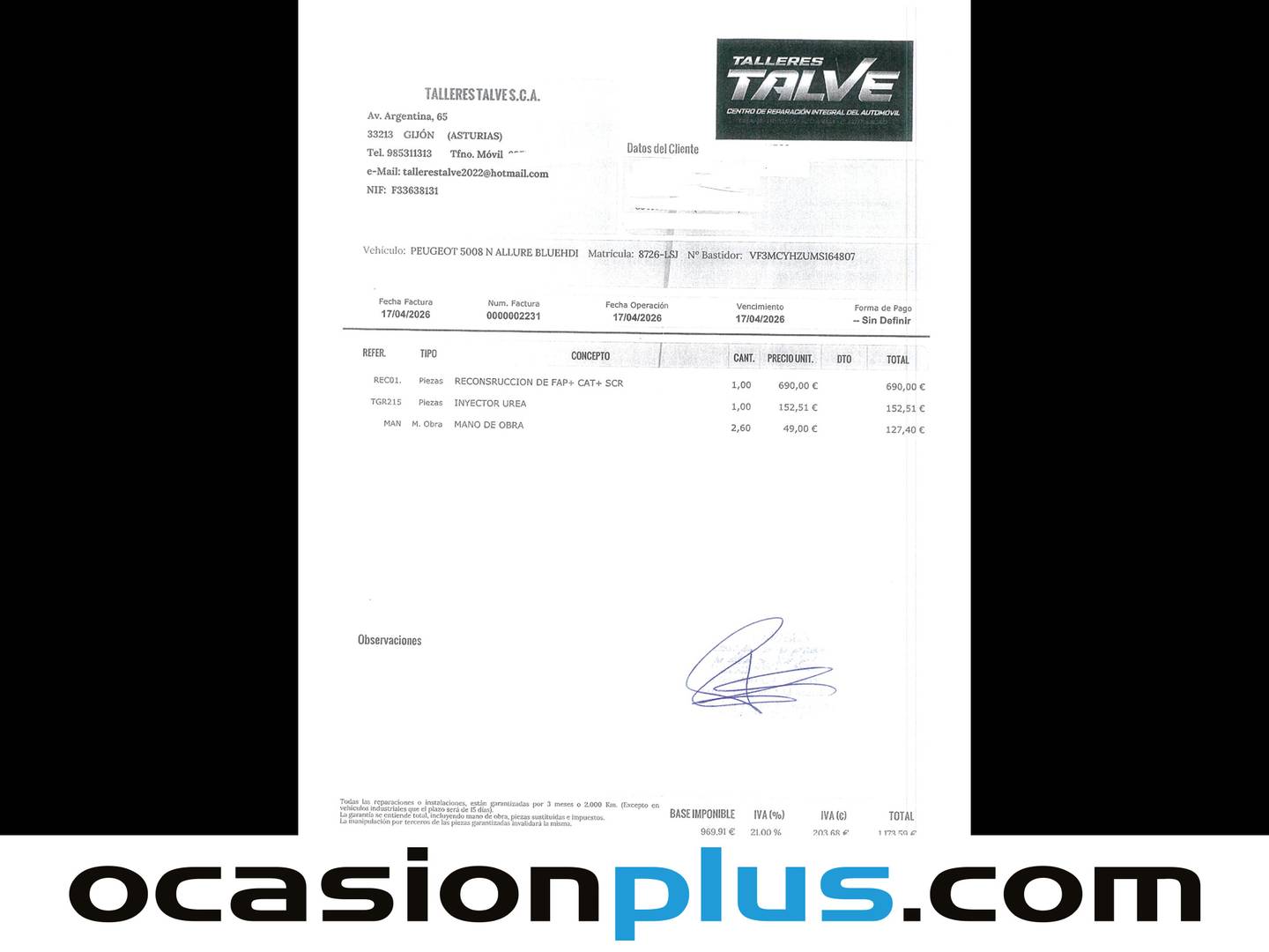 Foto del mantenimiento del Peugeot 5008 Peugeot 5008 BlueHDi 130 S&S Allure EAT8 (130 CV) 7 PLAZAS